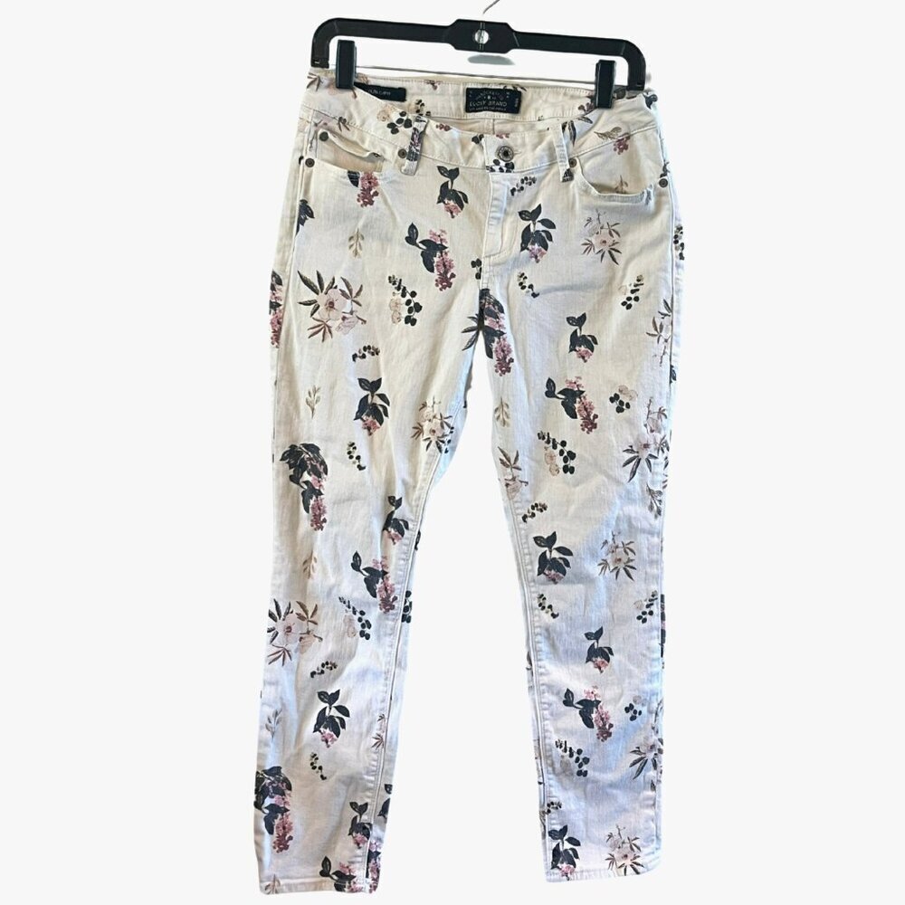 Lucky Brand White Floral Print Cropped Lolita Capri Jeans 6/28 summer boho